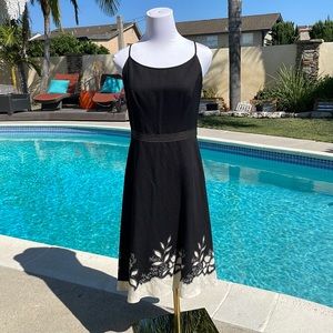 Ann Taylor | A-Line Linen, Black and Creme, Floral Embroidered Dress | S